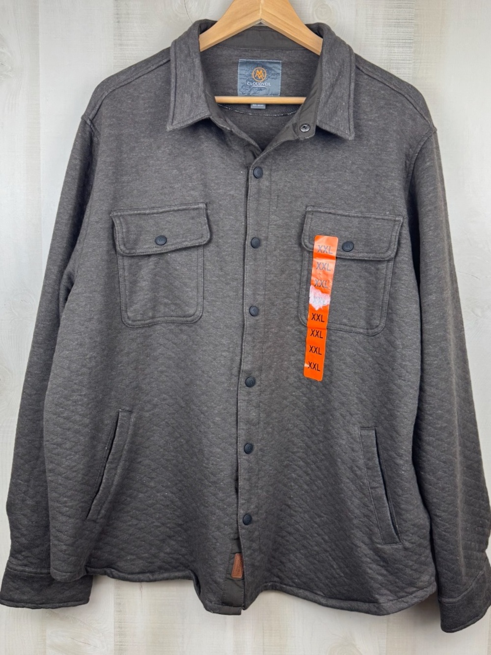 NWOT Cloudveil Men’s Quilted Jacquard Knit Snap Front Shirt Shacket Gray XXL